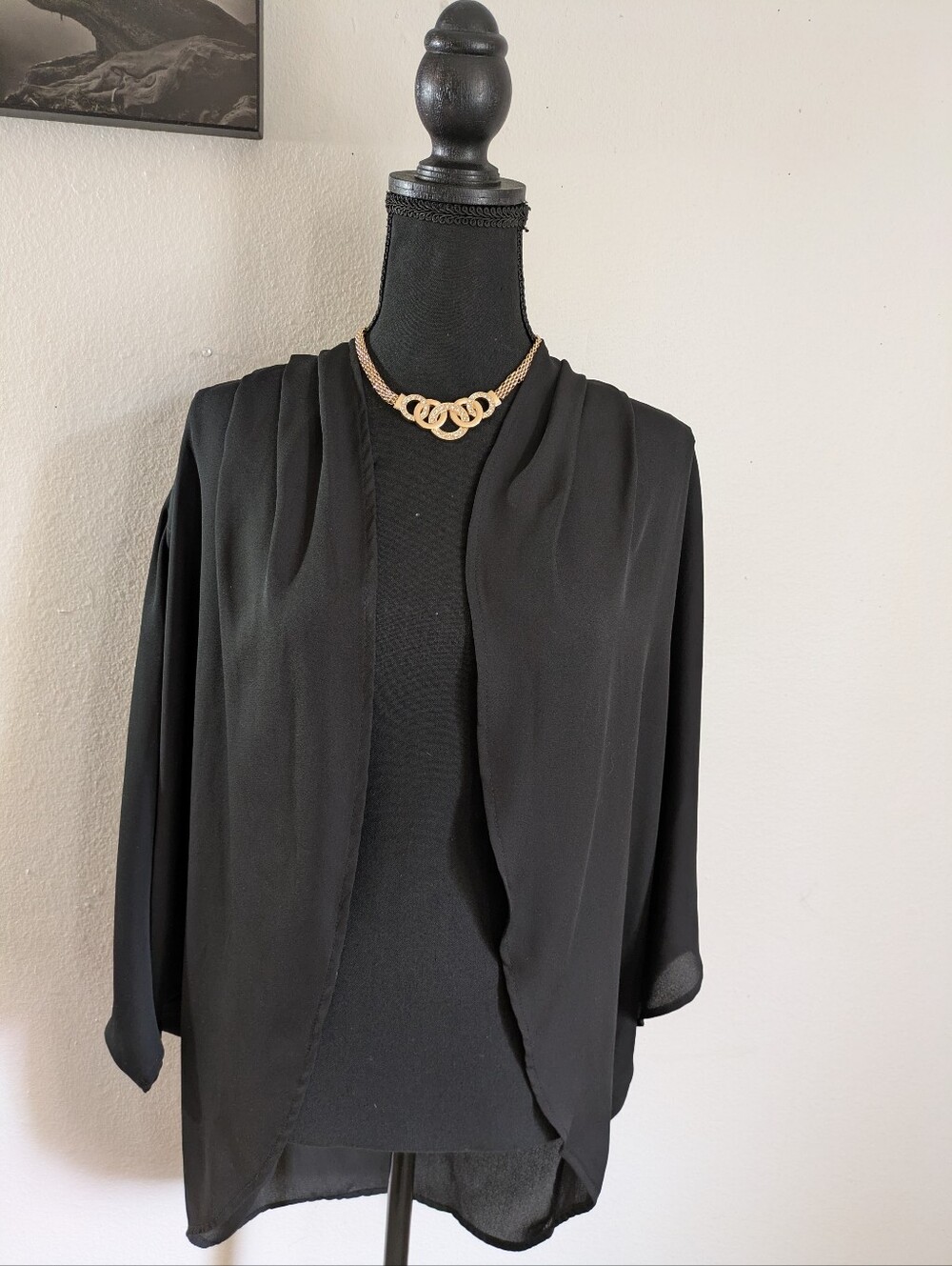 MOA Collection Black Chiffon Kimono Cardigan Wrap NWT Small